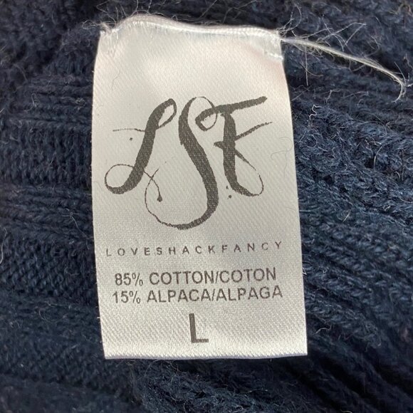 LoveShackFancy Alpaca Knit Sweater Blue Size Large Ruffle Navy Pointelle‎ Boho L - Picture 8 of 15